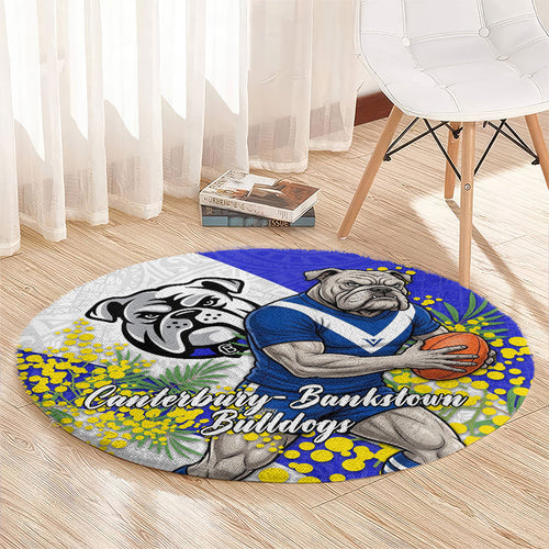 Canterbury Bankstown Bulldogs Round Carpet Golden Wattle Floral Polynesian - Australian Flower - Rugby Mascot