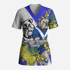 Canterbury Bankstown Bulldogs Scrub Top Golden Wattle Floral Polynesian - Australian Flower - Rugby Mascot