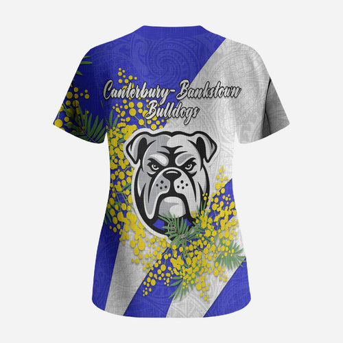 Canterbury Bankstown Bulldogs Scrub Top Golden Wattle Floral Polynesian - Australian Flower - Rugby Mascot