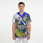 Canterbury Bankstown Bulldogs Scrub Top Golden Wattle Floral Polynesian - Australian Flower - Rugby Mascot