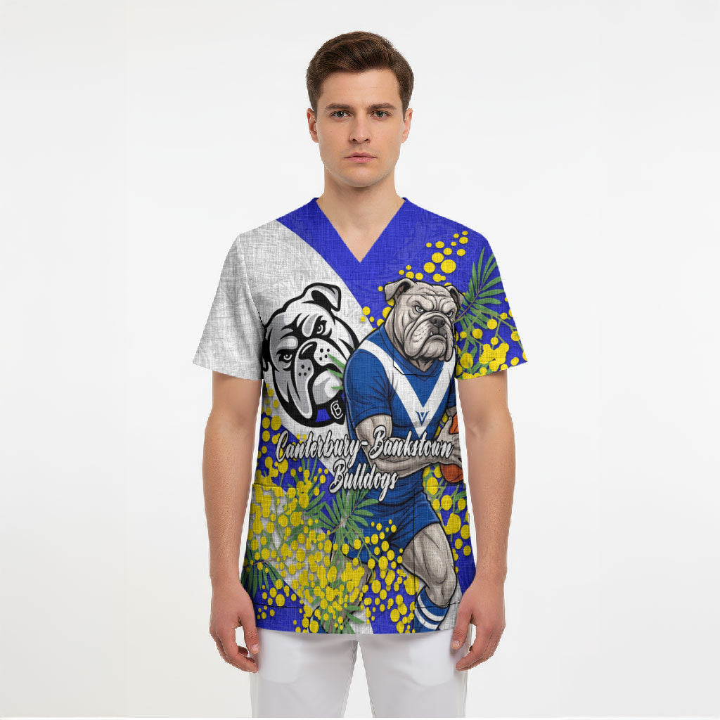 Canterbury Bankstown Bulldogs Scrub Top Golden Wattle Floral Polynesian - Australian Flower - Rugby Mascot