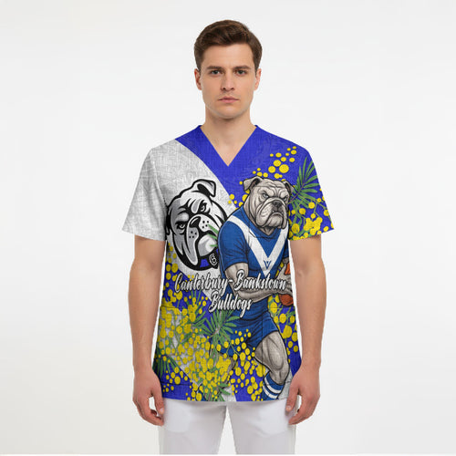 Canterbury Bankstown Bulldogs Scrub Top Golden Wattle Floral Polynesian - Australian Flower - Rugby Mascot