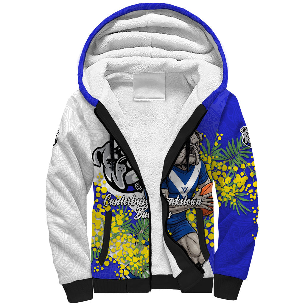Canterbury Bankstown Bulldogs Sherpa Hoodie Golden Wattle Floral Polynesian - Australian Flower - Rugby Mascot