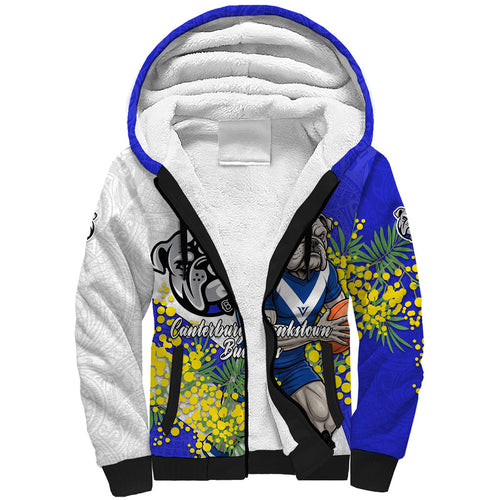 Canterbury Bankstown Bulldogs Sherpa Hoodie Golden Wattle Floral Polynesian - Australian Flower - Rugby Mascot