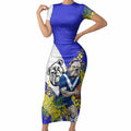 Canterbury Bankstown Bulldogs Short Sleeve Bodycon Dress Golden Wattle Floral Polynesian - Australian Flower - Rugby Mascot