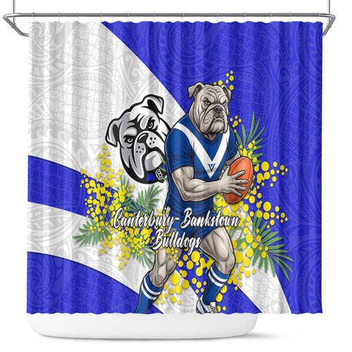 Canterbury Bankstown Bulldogs Shower Curtain Golden Wattle Floral Polynesian - Australian Flower - Rugby Mascot