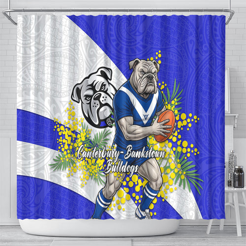 Canterbury Bankstown Bulldogs Shower Curtain Golden Wattle Floral Polynesian - Australian Flower - Rugby Mascot