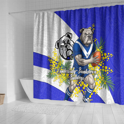 Canterbury Bankstown Bulldogs Shower Curtain Golden Wattle Floral Polynesian - Australian Flower - Rugby Mascot