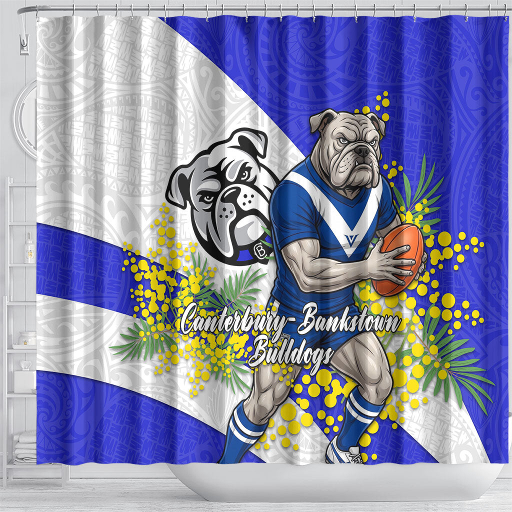 Canterbury Bankstown Bulldogs Shower Curtain Golden Wattle Floral Polynesian - Australian Flower - Rugby Mascot