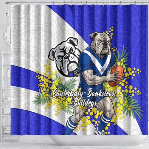 Canterbury Bankstown Bulldogs Shower Curtain Golden Wattle Floral Polynesian - Australian Flower - Rugby Mascot