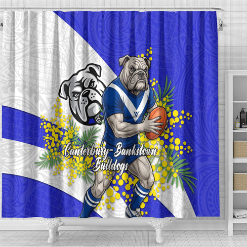 Canterbury Bankstown Bulldogs Shower Curtain Golden Wattle Floral Polynesian - Australian Flower - Rugby Mascot
