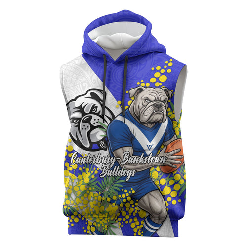 Canterbury Bankstown Bulldogs Sleeveless Hoodie Golden Wattle Floral Polynesian - Australian Flower - Rugby Mascot