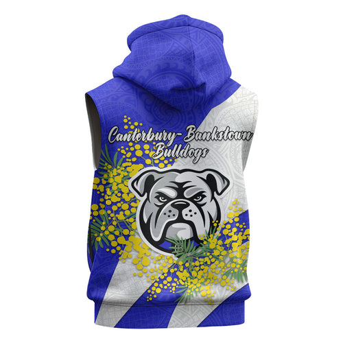 Canterbury Bankstown Bulldogs Sleeveless Hoodie Golden Wattle Floral Polynesian - Australian Flower - Rugby Mascot