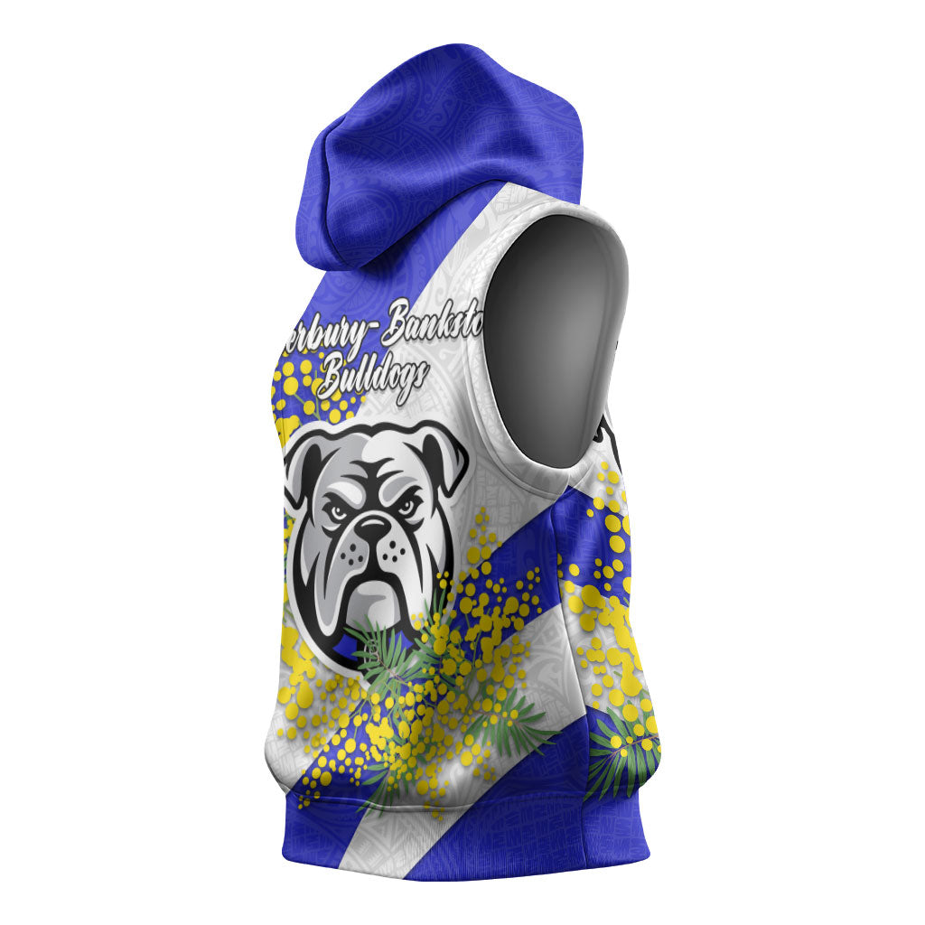 Canterbury Bankstown Bulldogs Sleeveless Hoodie Golden Wattle Floral Polynesian - Australian Flower - Rugby Mascot