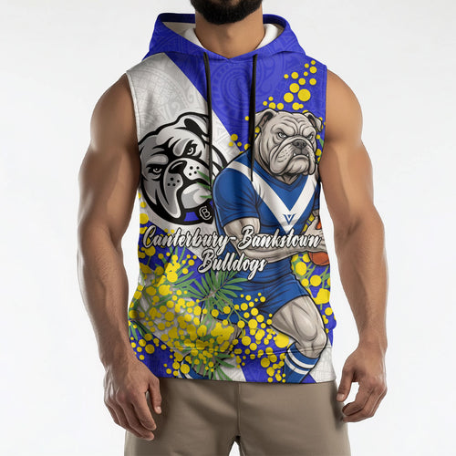 Canterbury Bankstown Bulldogs Sleeveless Hoodie Golden Wattle Floral Polynesian - Australian Flower - Rugby Mascot