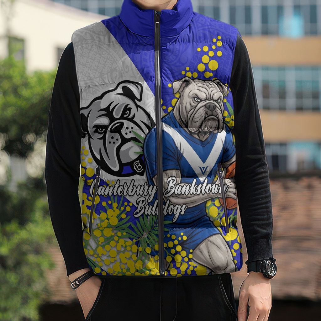 Canterbury Bankstown Bulldogs Sleeveless Puffer Jacket Golden Wattle Floral Polynesian - Australian Flower - Rugby Mascot