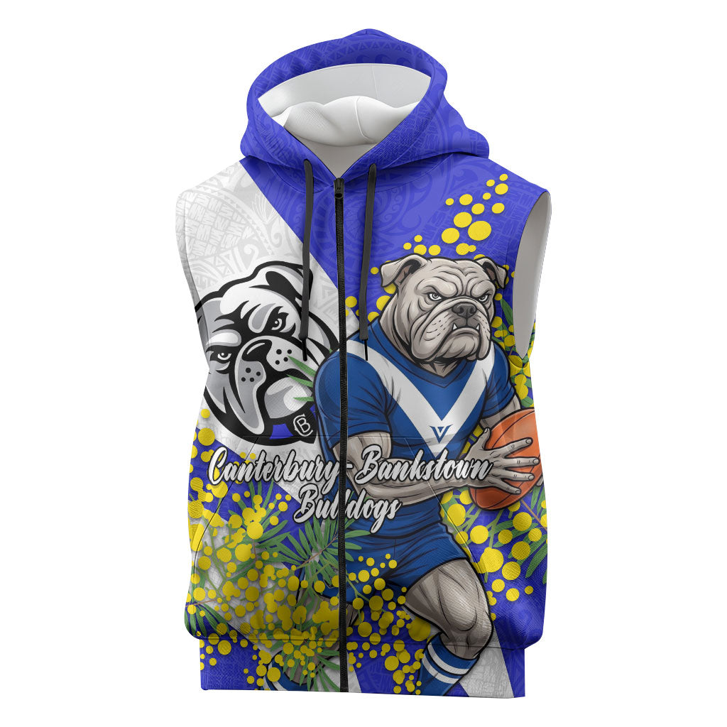 Canterbury Bankstown Bulldogs Sleeveless Zip Hoodie Golden Wattle Floral Polynesian - Australian Flower - Rugby Mascot