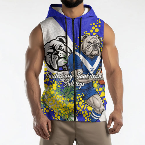 Canterbury Bankstown Bulldogs Sleeveless Zip Hoodie Golden Wattle Floral Polynesian - Australian Flower - Rugby Mascot