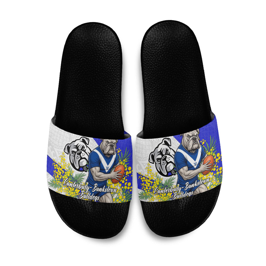 Canterbury Bankstown Bulldogs Slide Sandals Golden Wattle Floral Polynesian - Australian Flower - Rugby Mascot