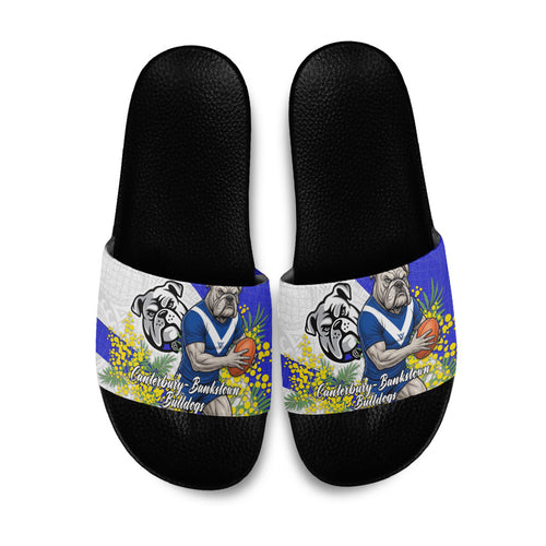 Canterbury Bankstown Bulldogs Slide Sandals Golden Wattle Floral Polynesian - Australian Flower - Rugby Mascot