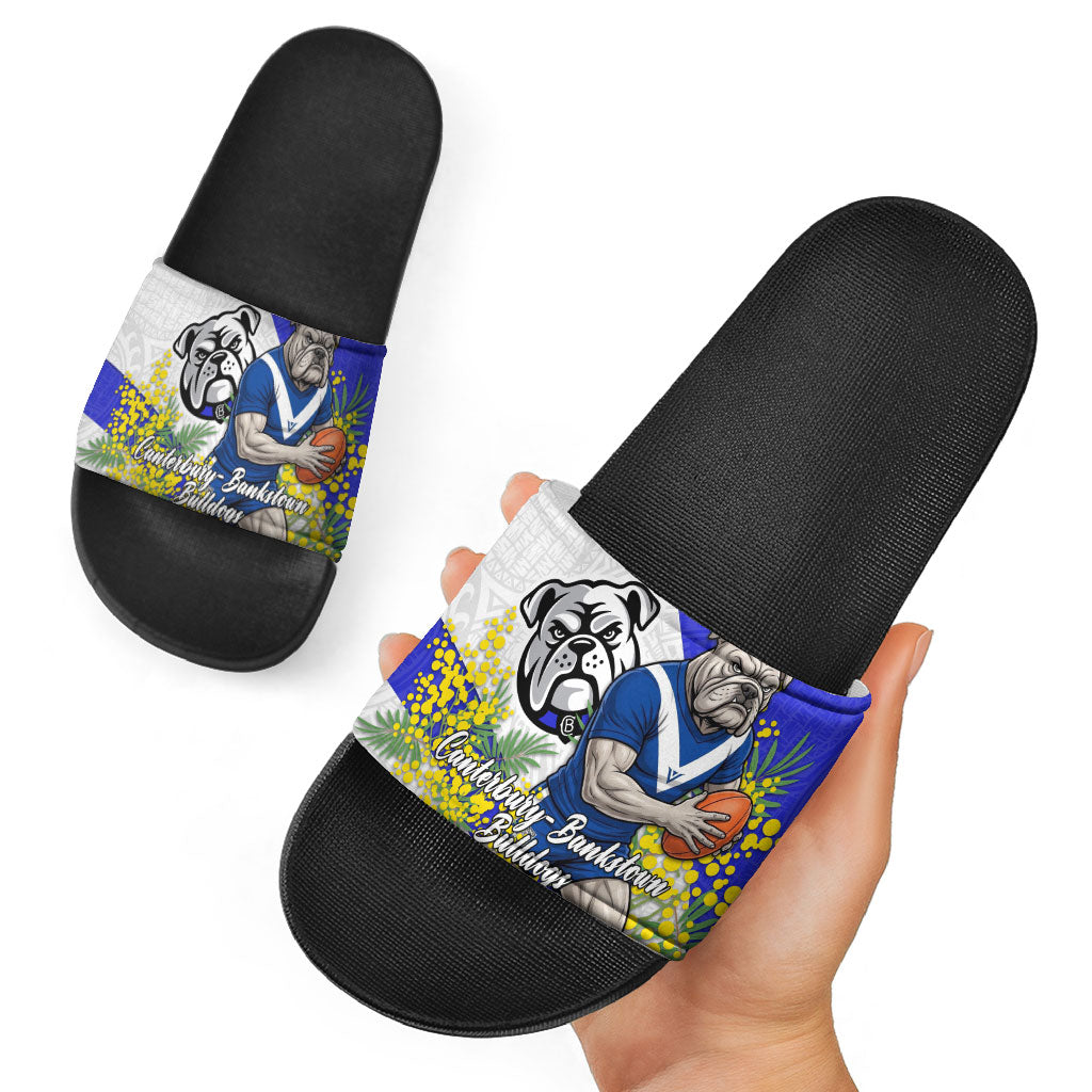 Canterbury Bankstown Bulldogs Slide Sandals Golden Wattle Floral Polynesian - Australian Flower - Rugby Mascot