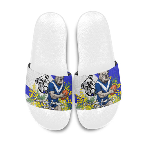 Canterbury Bankstown Bulldogs Slide Sandals Golden Wattle Floral Polynesian - Australian Flower - Rugby Mascot