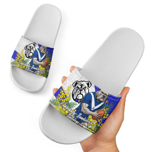 Canterbury Bankstown Bulldogs Slide Sandals Golden Wattle Floral Polynesian - Australian Flower - Rugby Mascot