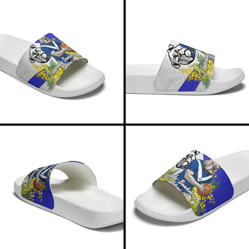 Canterbury Bankstown Bulldogs Slide Sandals Golden Wattle Floral Polynesian - Australian Flower - Rugby Mascot