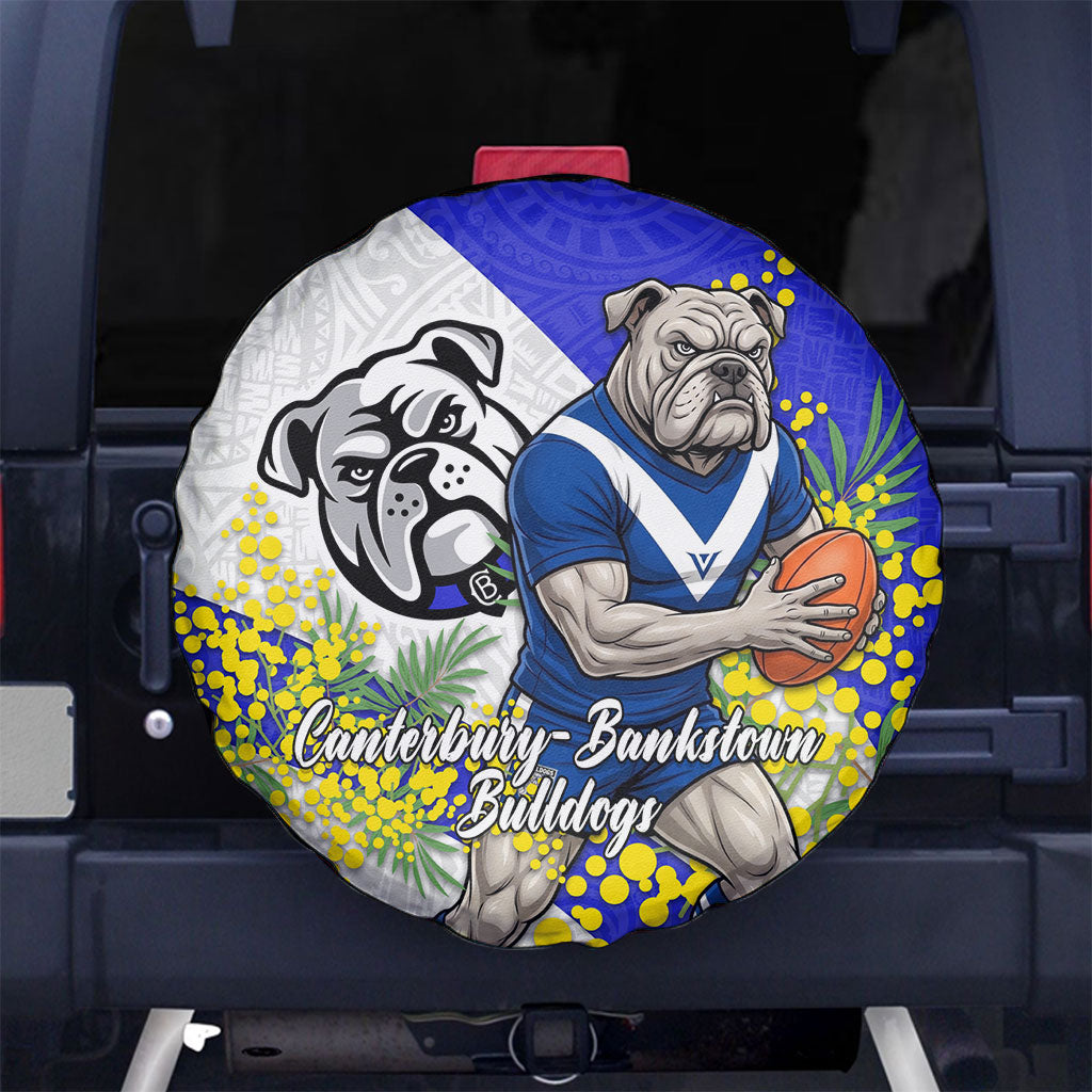 Canterbury Bankstown Bulldogs Spare Tire Cover Golden Wattle Floral Polynesian - Australian Flower - Rugby Mascot