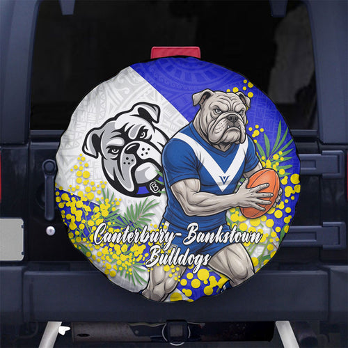 Canterbury Bankstown Bulldogs Spare Tire Cover Golden Wattle Floral Polynesian - Australian Flower - Rugby Mascot