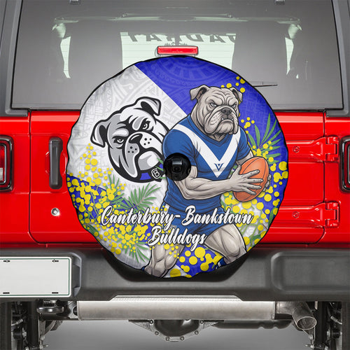 Canterbury Bankstown Bulldogs Spare Tire Cover Golden Wattle Floral Polynesian - Australian Flower - Rugby Mascot