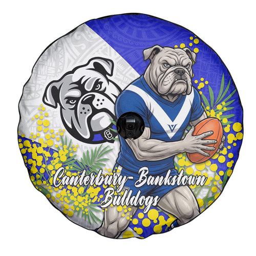 Canterbury Bankstown Bulldogs Spare Tire Cover Golden Wattle Floral Polynesian - Australian Flower - Rugby Mascot