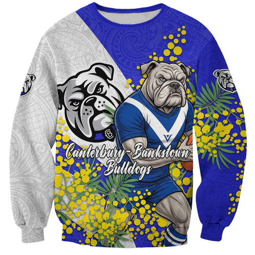 Canterbury Bankstown Bulldogs Sweatshirt Golden Wattle Floral Polynesian - Australian Flower - Rugby Mascot