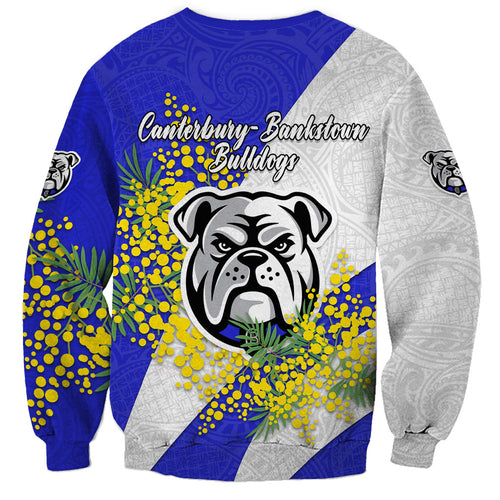Canterbury Bankstown Bulldogs Sweatshirt Golden Wattle Floral Polynesian - Australian Flower - Rugby Mascot