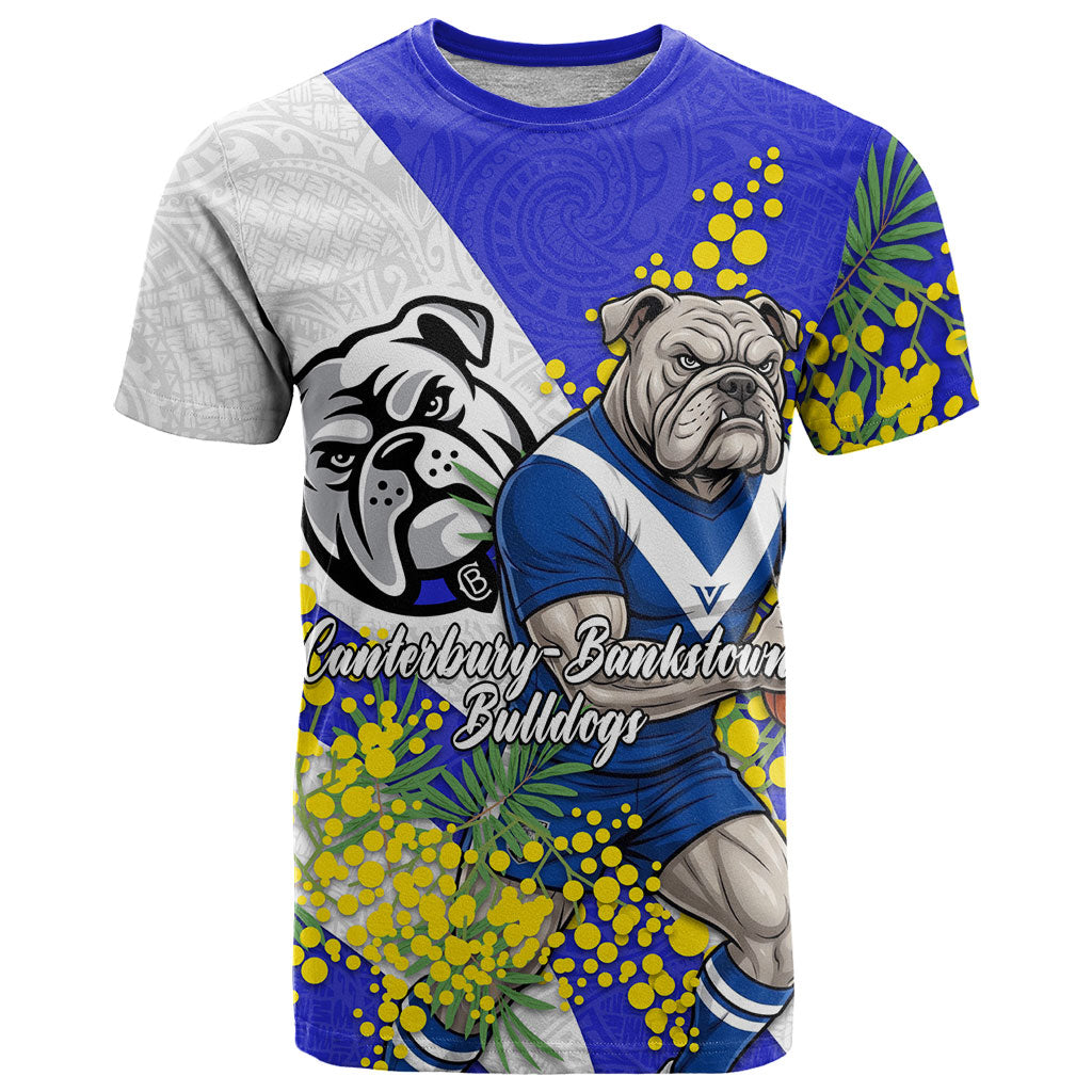 Canterbury Bankstown Bulldogs T Shirt Golden Wattle Floral Polynesian - Australian Flower - Rugby Mascot