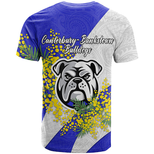 Canterbury Bankstown Bulldogs T Shirt Golden Wattle Floral Polynesian - Australian Flower - Rugby Mascot