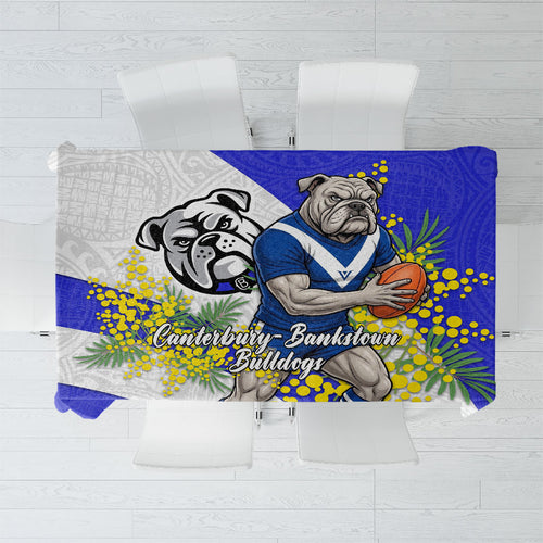 Canterbury Bankstown Bulldogs Tablecloth Golden Wattle Floral Polynesian - Australian Flower - Rugby Mascot