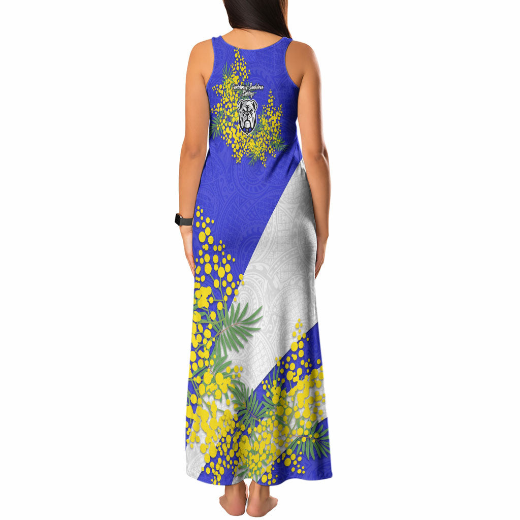 Canterbury Bankstown Bulldogs Tank Maxi Dress Golden Wattle Floral Polynesian - Australian Flower - Rugby Mascot