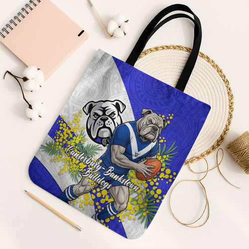 Canterbury Bankstown Bulldogs Tote Bag Golden Wattle Floral Polynesian - Australian Flower - Rugby Mascot