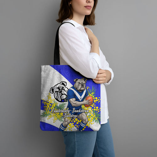 Canterbury Bankstown Bulldogs Tote Bag Golden Wattle Floral Polynesian - Australian Flower - Rugby Mascot
