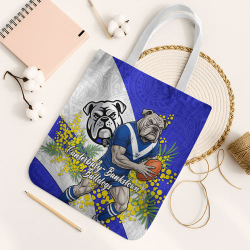 Canterbury Bankstown Bulldogs Tote Bag Golden Wattle Floral Polynesian - Australian Flower - Rugby Mascot