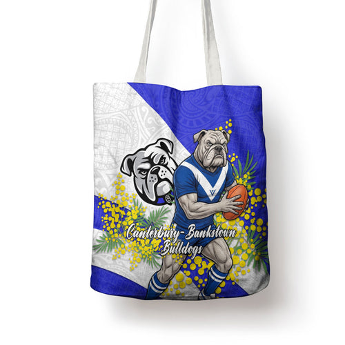 Canterbury Bankstown Bulldogs Tote Bag Golden Wattle Floral Polynesian - Australian Flower - Rugby Mascot