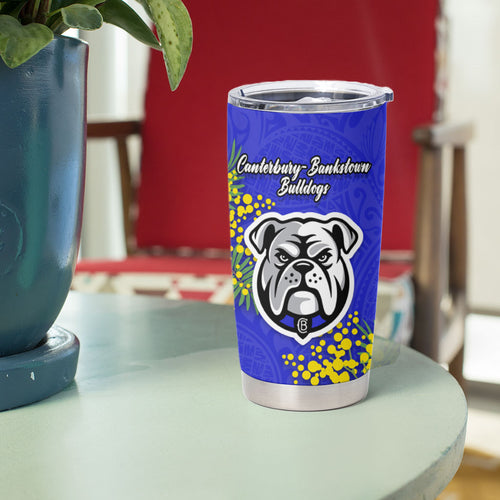 Canterbury Bankstown Bulldogs Tumbler Cup Golden Wattle Floral Polynesian - Australian Flower - Rugby Mascot