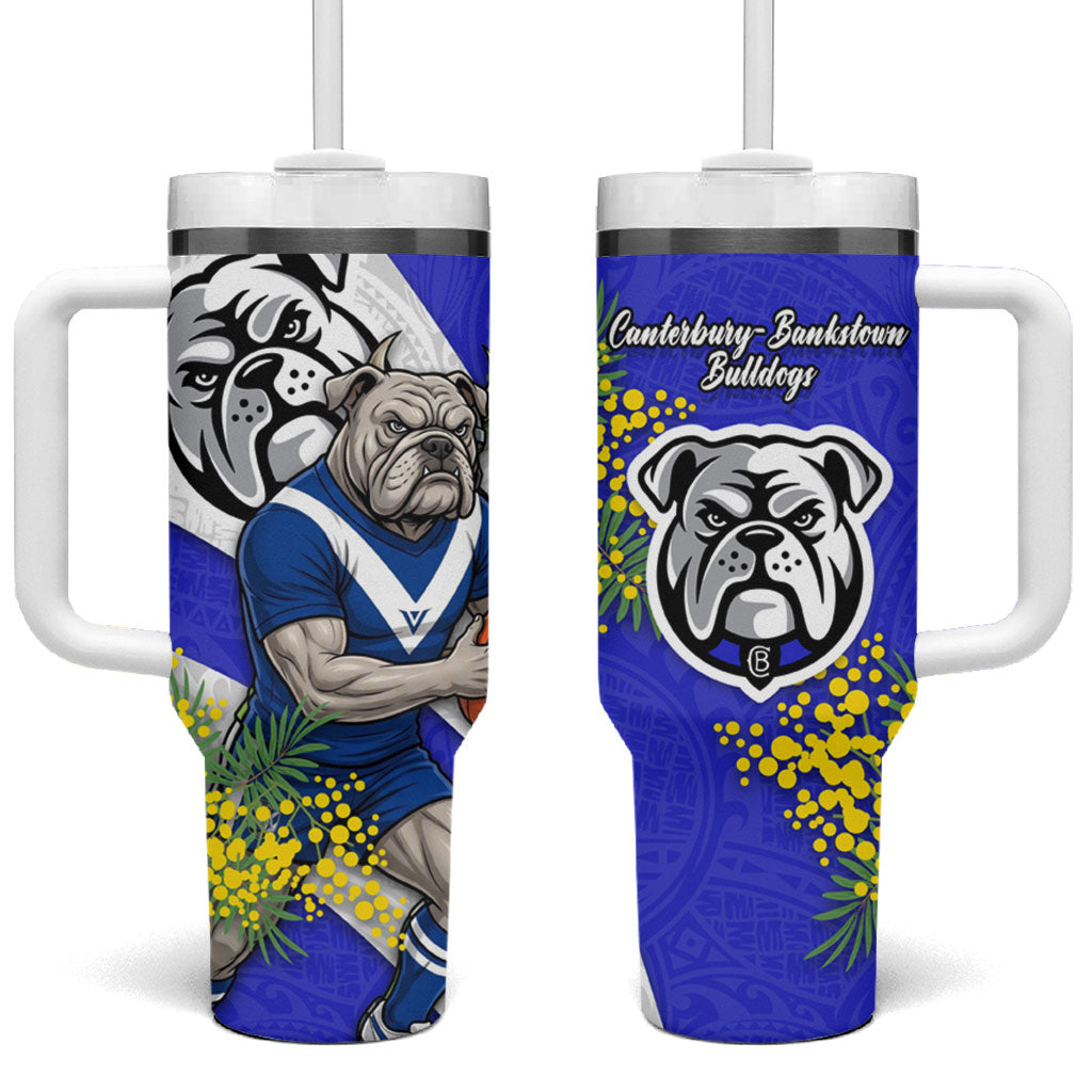 Canterbury Bankstown Bulldogs Tumbler With Handle Golden Wattle Floral Polynesian - Australian Flower - Rugby Mascot