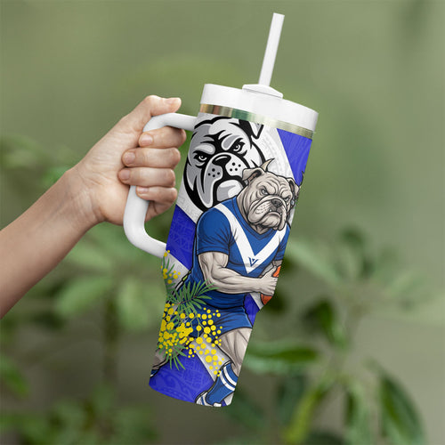 Canterbury Bankstown Bulldogs Tumbler With Handle Golden Wattle Floral Polynesian - Australian Flower - Rugby Mascot