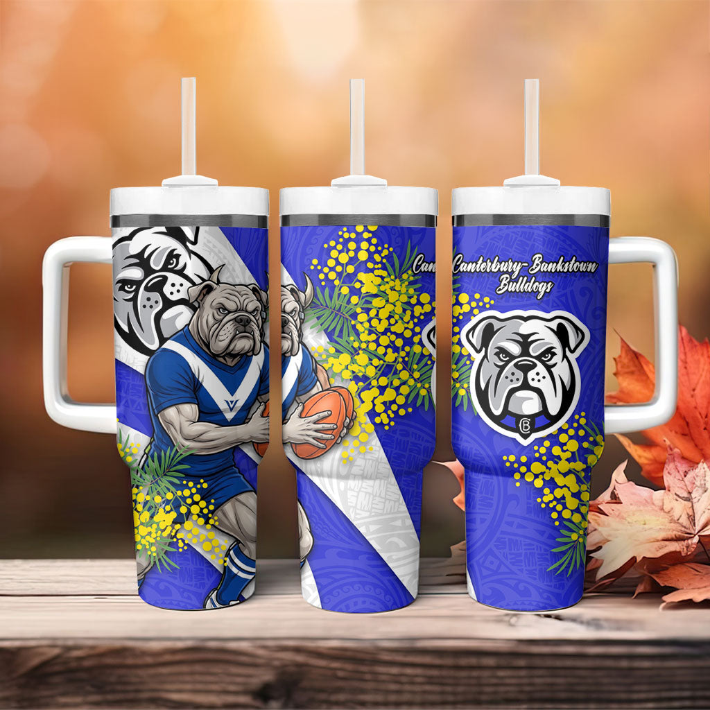 Canterbury Bankstown Bulldogs Tumbler With Handle Golden Wattle Floral Polynesian - Australian Flower - Rugby Mascot