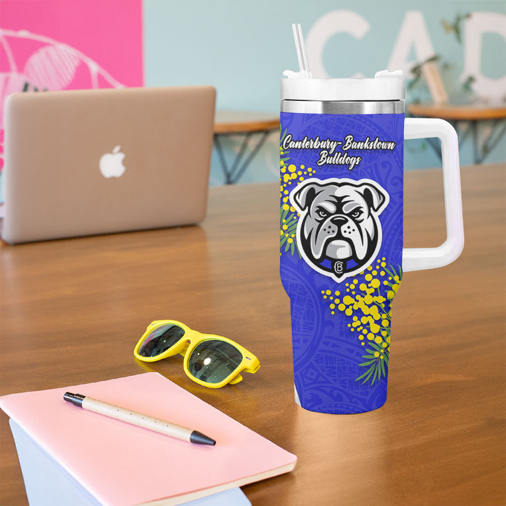 Canterbury Bankstown Bulldogs Tumbler With Handle Golden Wattle Floral Polynesian - Australian Flower - Rugby Mascot