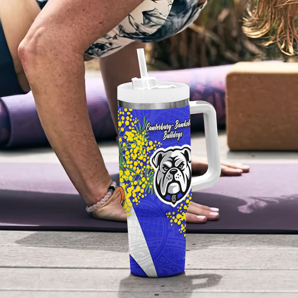Canterbury Bankstown Bulldogs Tumbler With Handle Golden Wattle Floral Polynesian - Australian Flower - Rugby Mascot