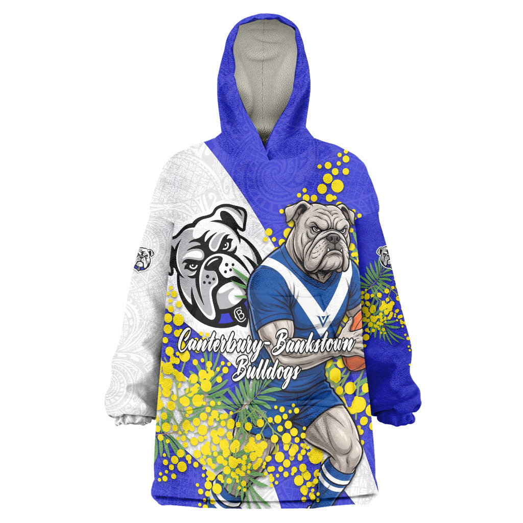 Canterbury Bankstown Bulldogs Wearable Blanket Hoodie Golden Wattle Floral Polynesian - Australian Flower - Rugby Mascot