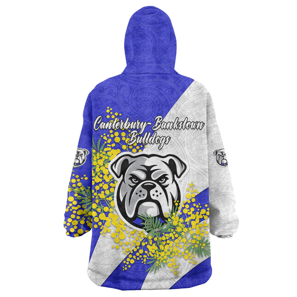 Canterbury Bankstown Bulldogs Wearable Blanket Hoodie Golden Wattle Floral Polynesian - Australian Flower - Rugby Mascot